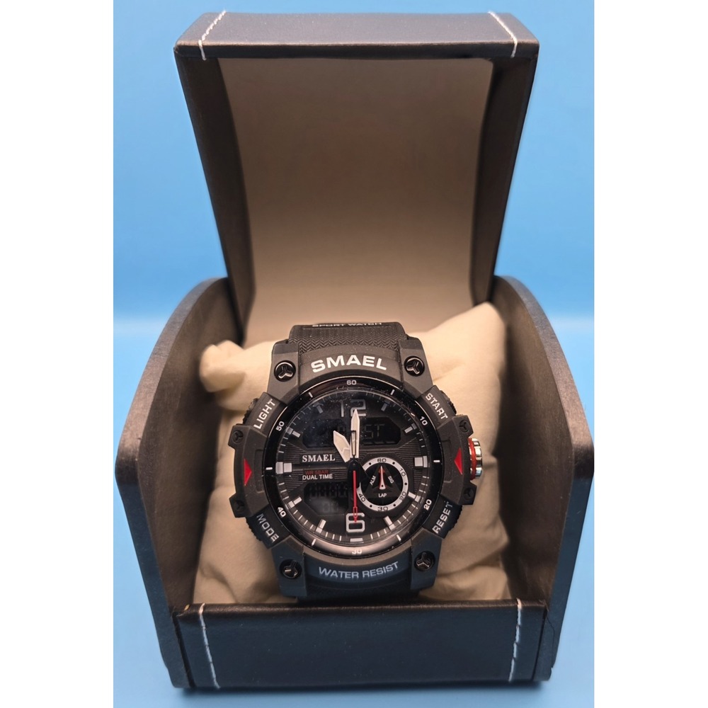 Men's Smael Sport Watch Black Water‎ Resistant To 50 Meters New #0288